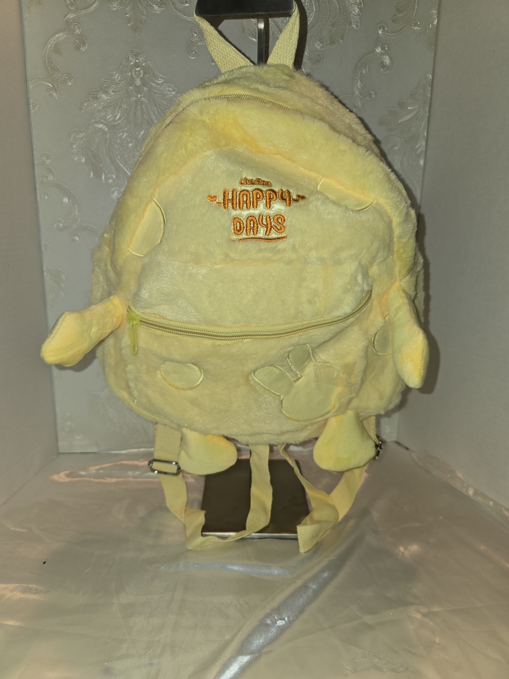"DUCK" Yellow Plush Backpack with "Happy Days" Embroidery